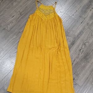 SHEIN Mustard Yellow Crochet Yoke  Dress
